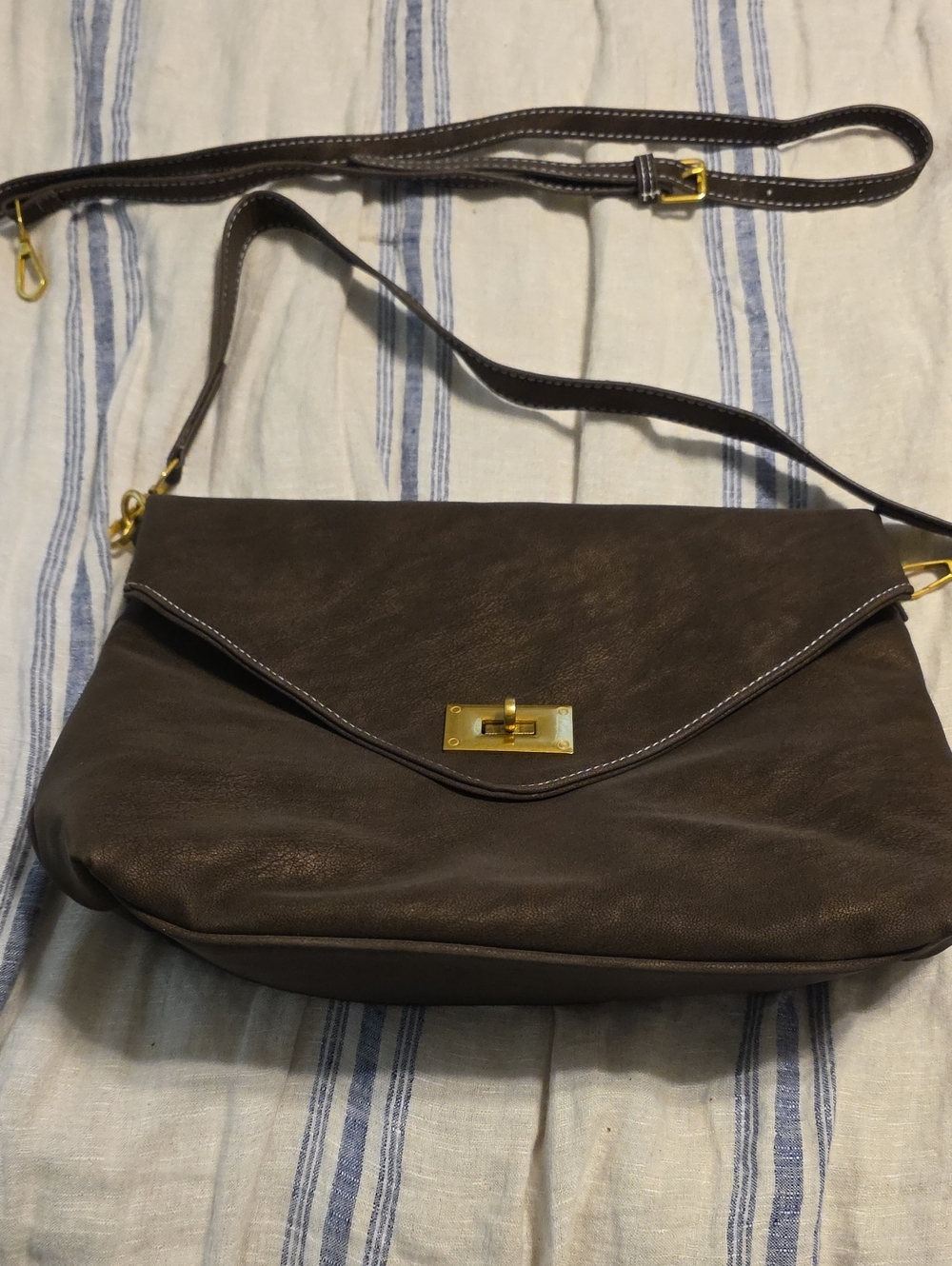 Classic Brown Leather Crossbody Bag with Gold Hardware